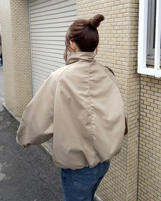 High-neck double-breasted half coat