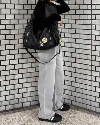 Light gray straight-leg denim jeans