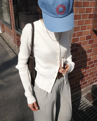 Round neck ribbed knit cardigan