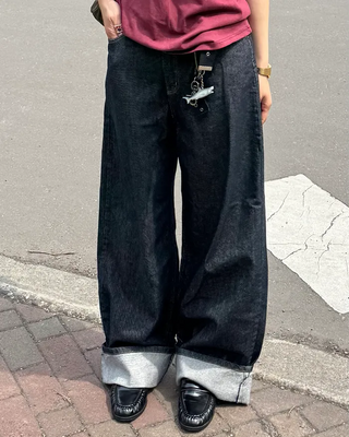 Rolled-up wide-leg denim