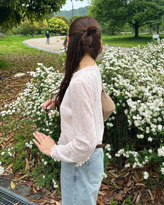 See-through perforated cardigan
