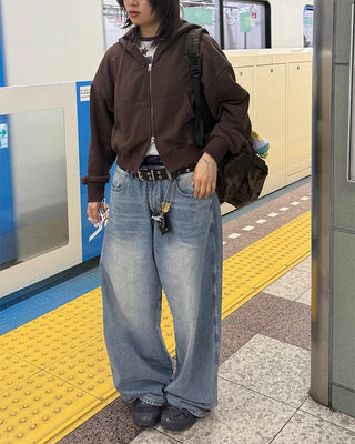 Washed balloon denim pants