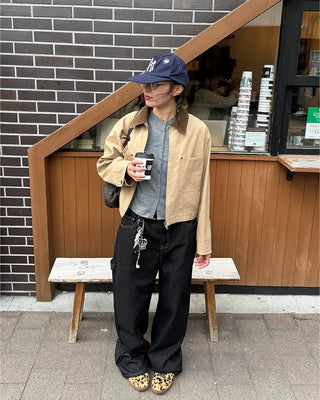 Brown stitch denim pants