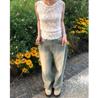Vintage Wash Wide Denim Pants