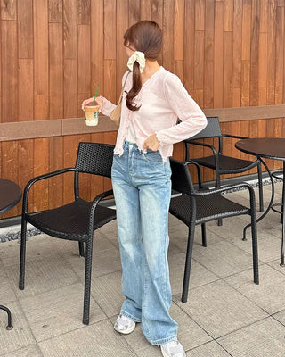 Lace-up bootcut denim pants
