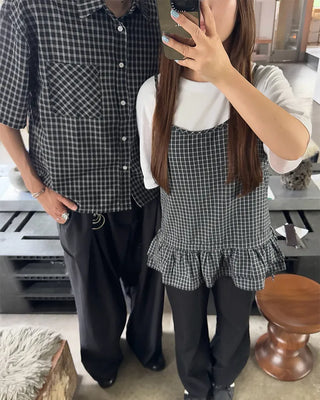 (Unisex) Checkered Short-Sleeve Shirt