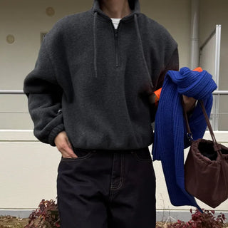 String detail fleece half-zip up