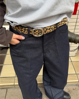 Antique buckle leopard belt
