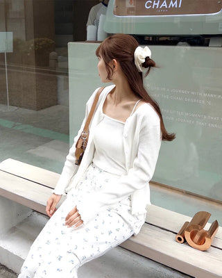 Knit frill camisole & cardigan set