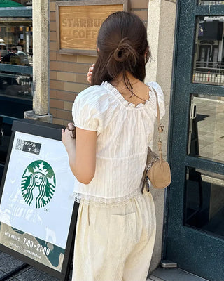 Lace Ribbon Half Blouse
