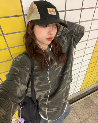 Camouflage Waffle Henley Neck T-Shirt