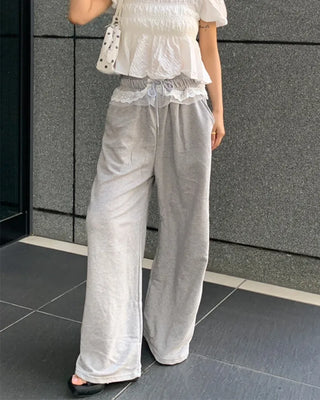 Elastic waist lace detail layered sweatpants