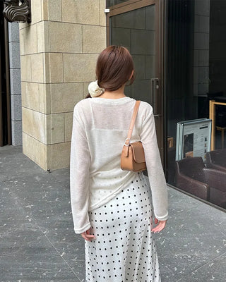 Side-gathered sheer T-shirt