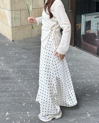 Polka Dot Satin Long Skirt