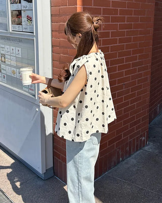 Halter neck polka dot blouse