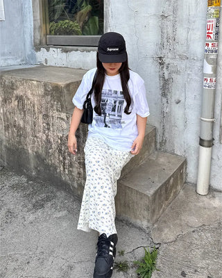 Waist String Flower Long Skirt