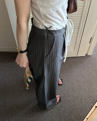 Layered pinstripe slacks