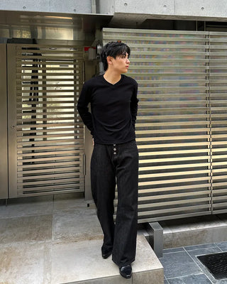 Button-fly wide-leg denim pants