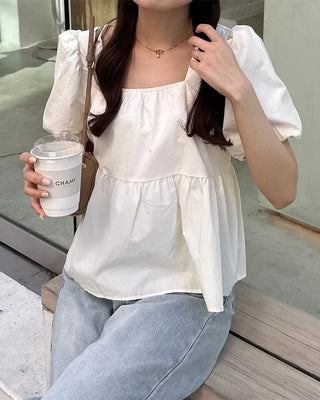Square neck shirred blouse