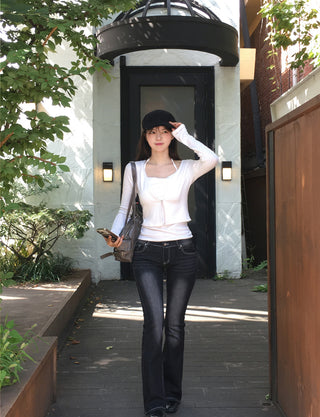 Washed bootcut denim pants