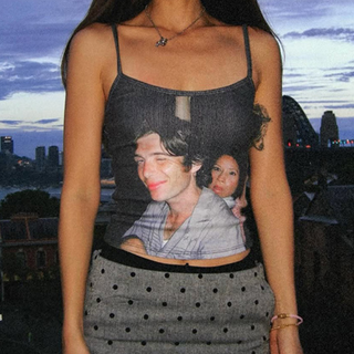 U neck portrait print backless cami top