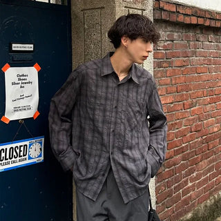 Cotton check long-sleeved shirt