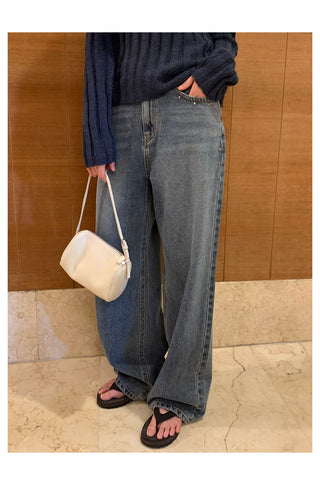 Studded wide-leg denim pants