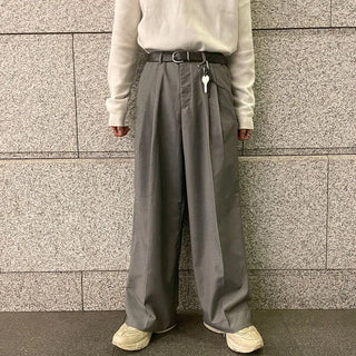 Stitched pintuck wide slacks