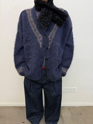 [NeverSeez] Two-Tone Jacquard Knit Cardigan