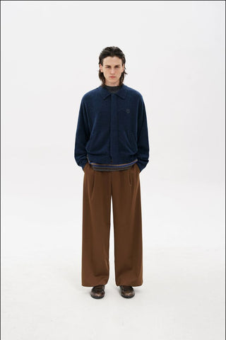 [MASONPRINCE] Layered Polo Collar Wool Blend Knit Cardigan
