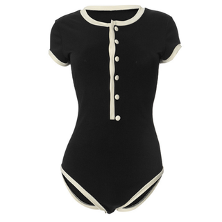 Button ribbed short sleeve round neck bodysuit