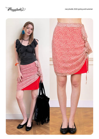 [NECY] Orange Soda Pop Shirring Midi Skirt
