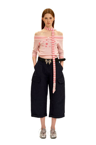 [Moromoro2] Off-Shoulder Star Rhinestone Knit  Top