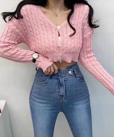 retro hollow long-sleeved knitted top