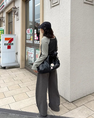Front zip leather shoulder bag