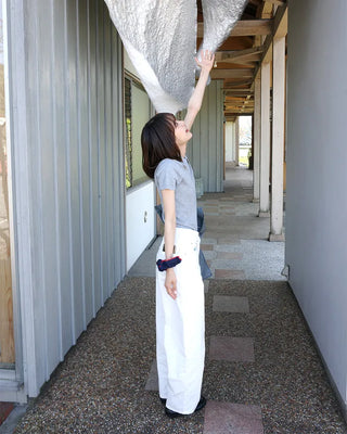 Colored neck button short-sleeved knit