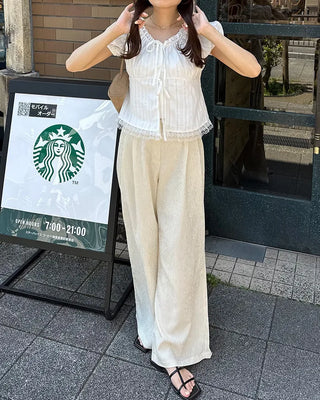 Lace Ribbon Half Blouse