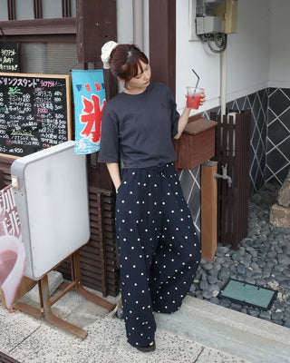 Linen Dot Wide Easy Pants