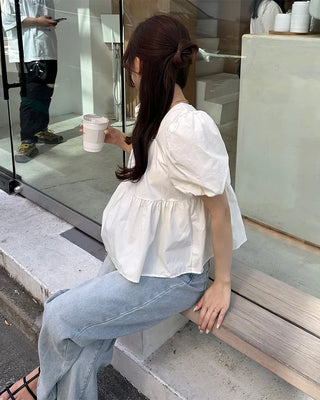 Square neck shirred blouse