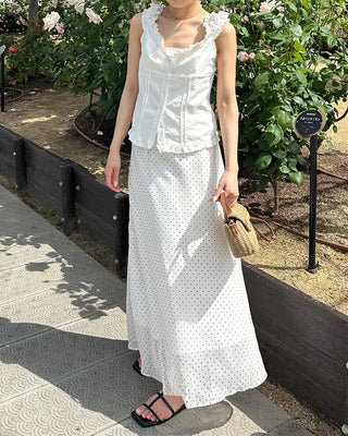 Polka Dot Chiffon Long Skirt