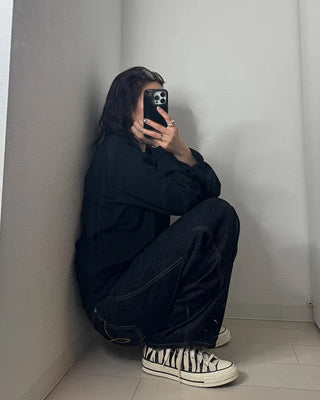 (UNISEX) Buckle Balloon Denim Pants