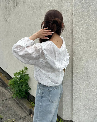 Polka Dot See-Through Frill Zip Hoodie