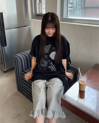 Frilled mid-length sweatpants