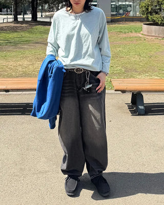 (UNISEX) Double Washed Balloon Denim Pants