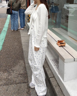 Flower pattern cotton pants