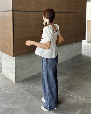 Striped pants with string waistband
