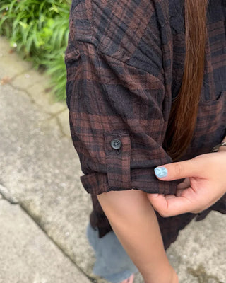 (Unisex) Check Roll-Up Short-Sleeve Shirt