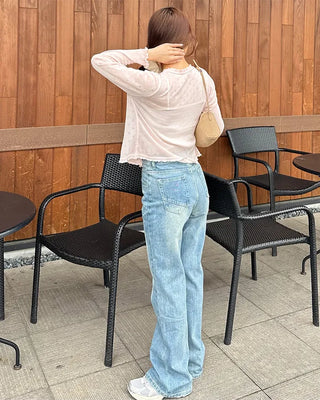Lace-up bootcut denim pants