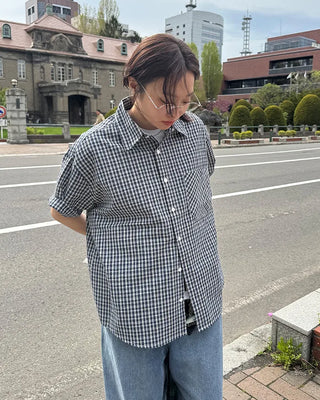 Seersucker check short-sleeved shirt