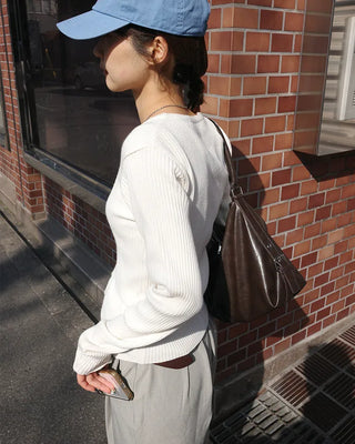 Round neck ribbed knit cardigan